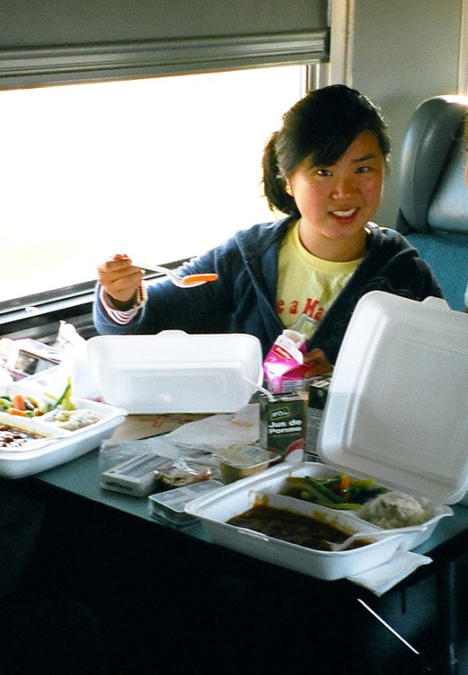 Tracey, on her way back home to BC on the VIA Train; one of her favourite moments about the whole summer.